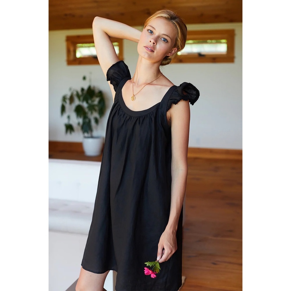 EMERSON FRY Little Party Linen Mini Dress in Black